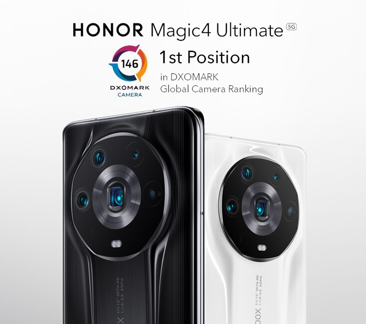 Кампанія HONOR абвясціла, што смартфон HONOR Magic4 Ultimate заняў першае месца ў глабальным рэйтынгу камер DXOMARK