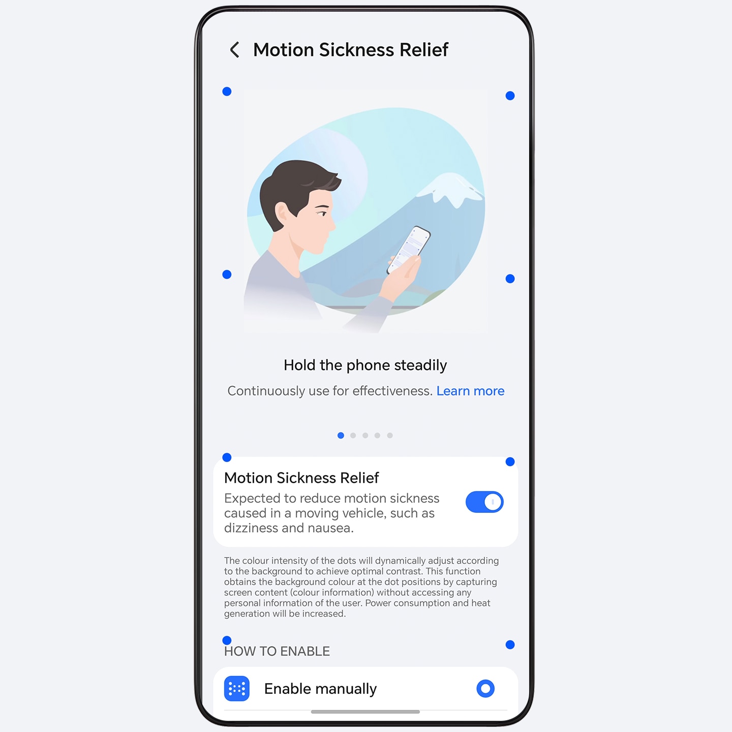 Motion sickness relief display