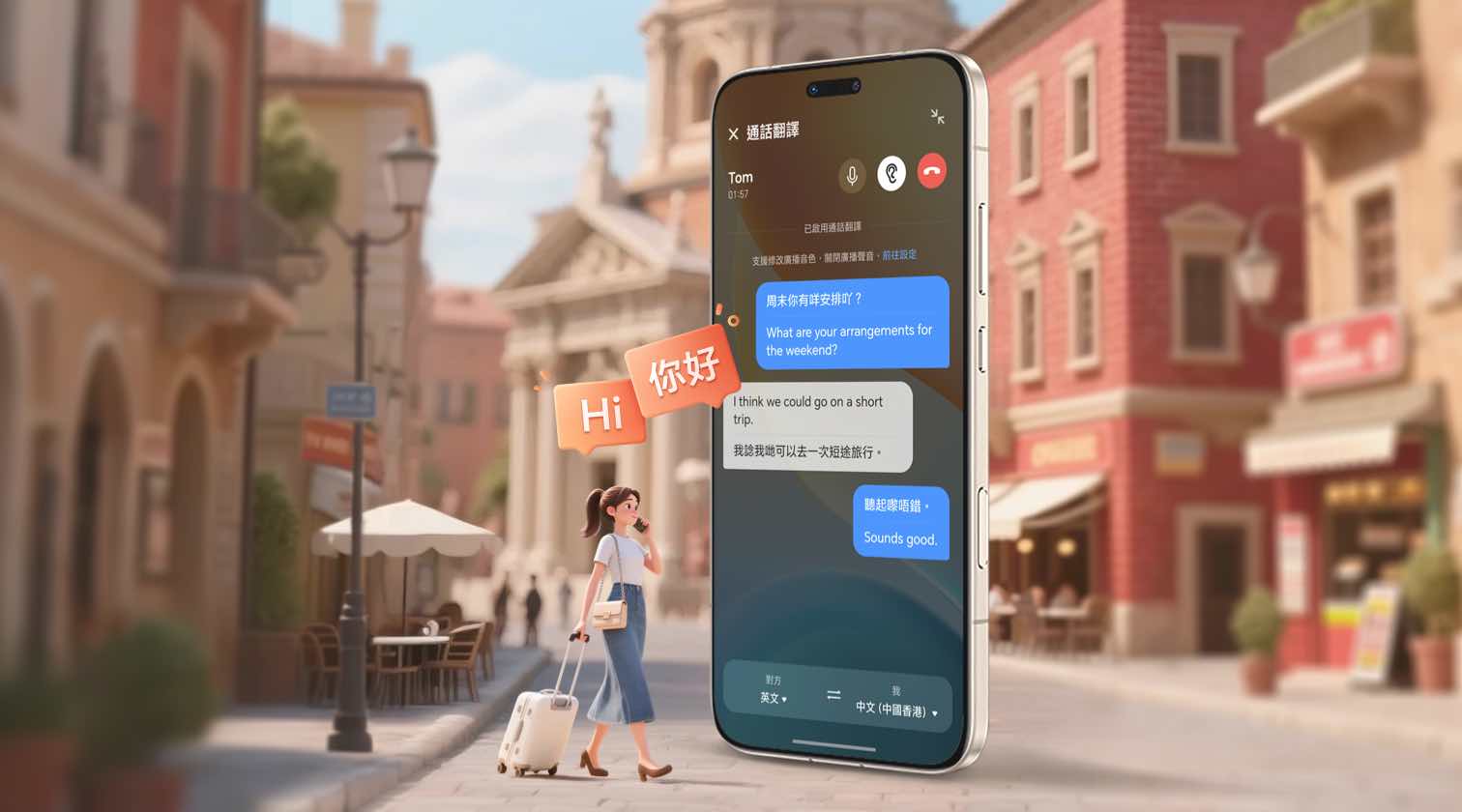 榮耀AI通話翻譯，跨語言對話實時互譯