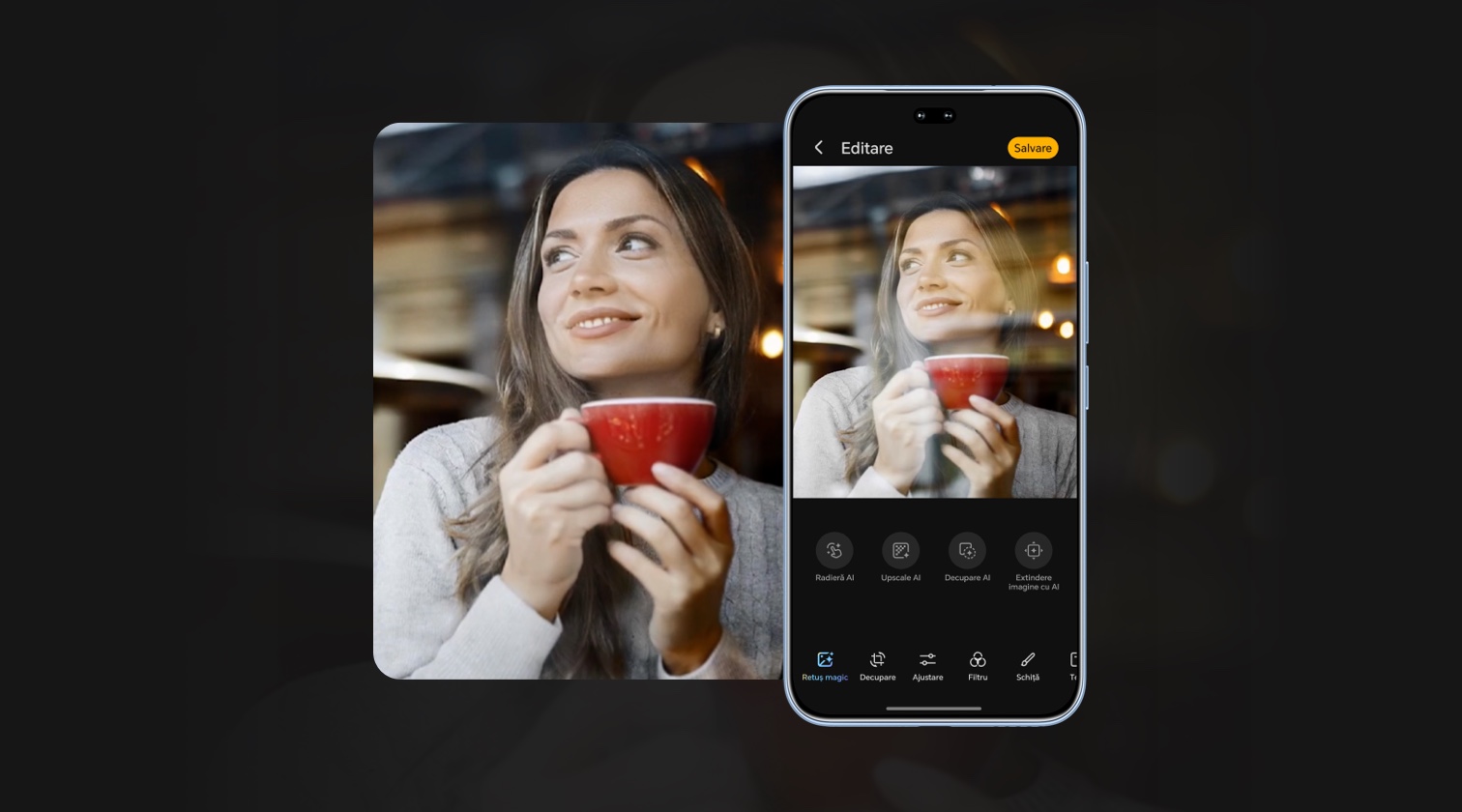 Retuș magic cu IA, cu o multitudine de funcții: retușați-vă cu ușurință fotografiile