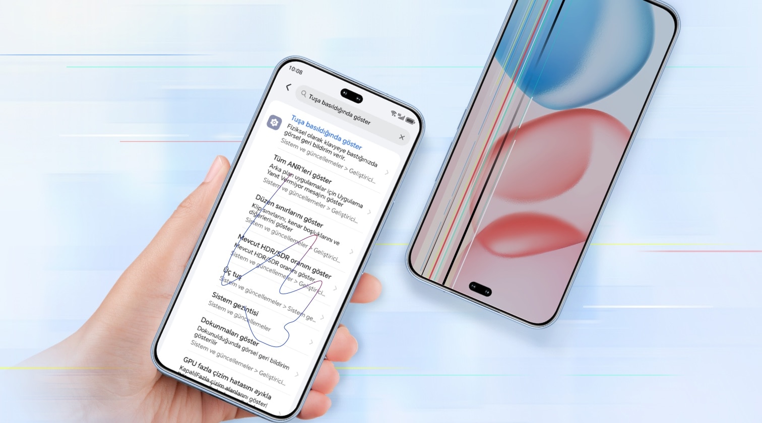Akıllı telefon ekranındaki çizgiler